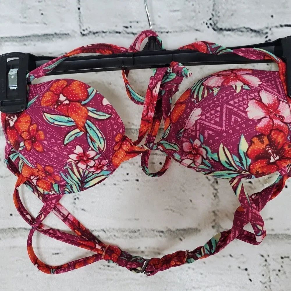 Hollister Womens XS Bikini Top Push Up Size 32B 34A Padded Colorful Hawaiian